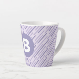 Tasse Latte Lilas Moderne Violet Monogramme en Bandes Diagonal