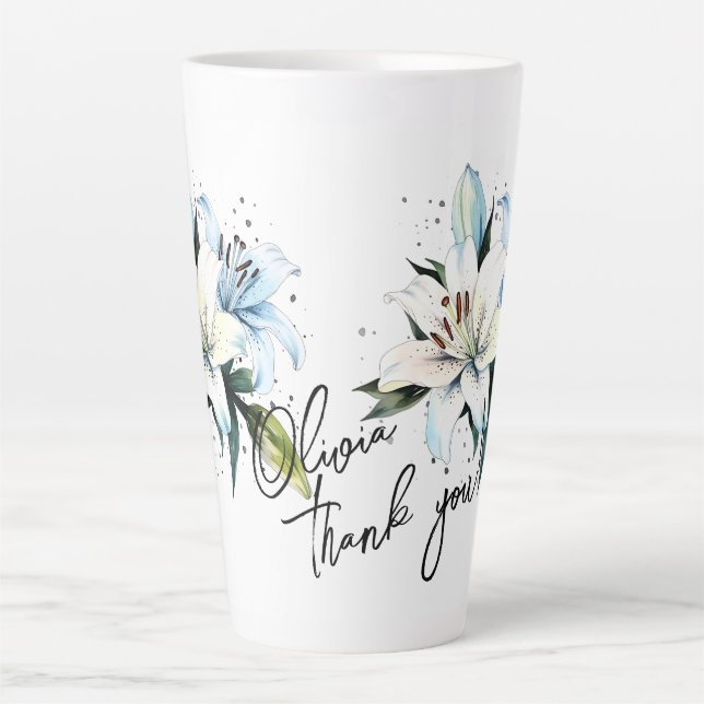 Tasse Latte Lily "Merci !" Slogan et nom modifiables (Devant)