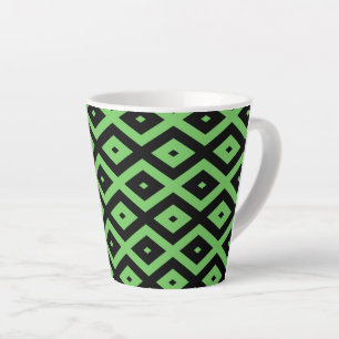 Tasse Latte Lime green and black diamond pattern