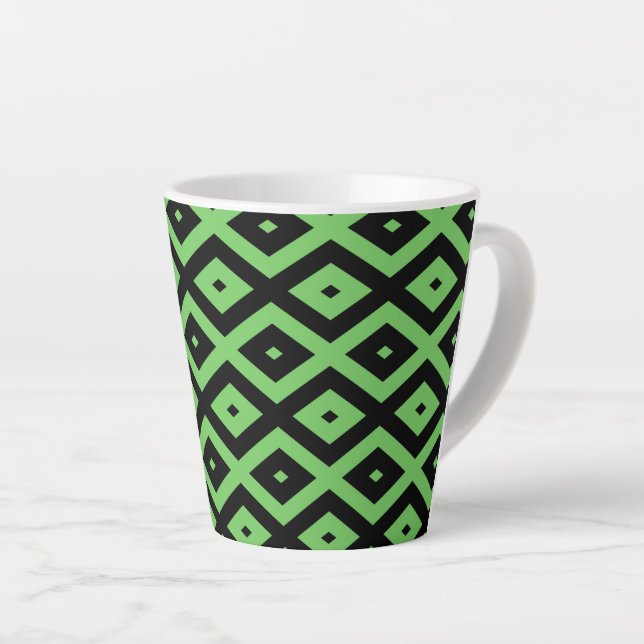 Tasse Latte Lime green and black diamond pattern (Angle droit)