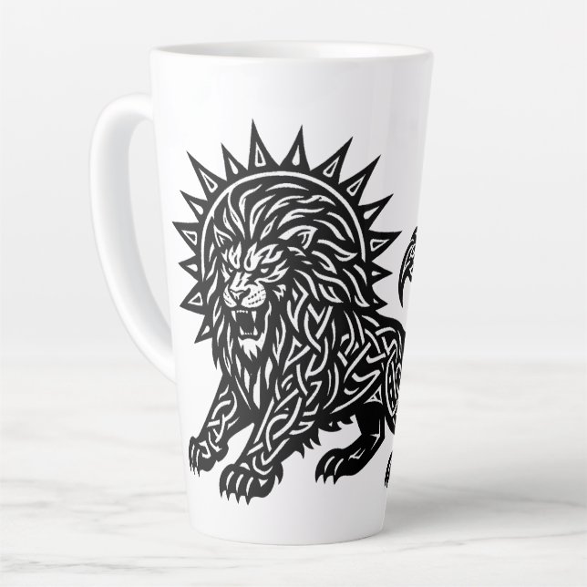 Tasse Latte Lion Zodiaque Soleil‑Crinière Lion | BurnsInHell (Angle gauche)
