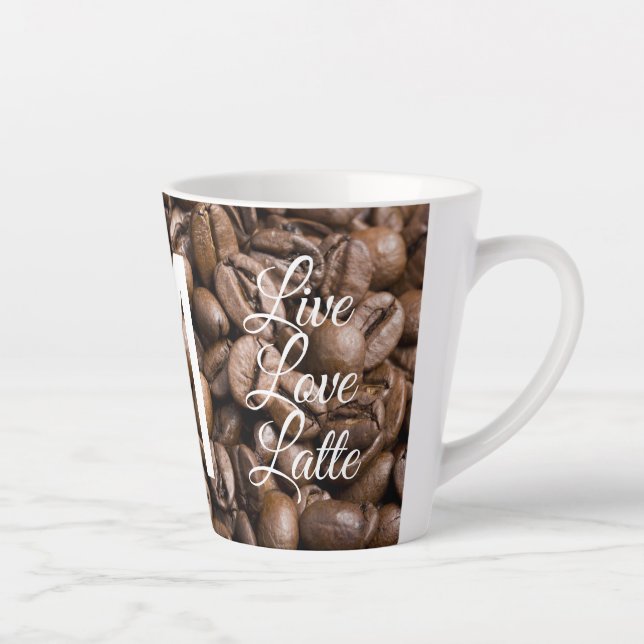 Tasse Latte Live Love Latte Coffee Beans Moderne Monogramme (Droite)