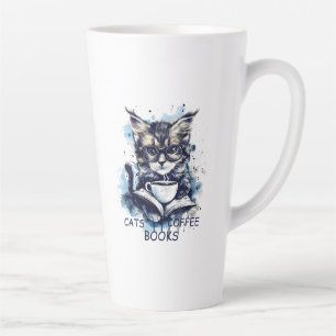 Tasse Latte Livres Abstraits Watercolor Cats Coffee
