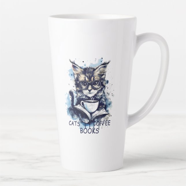 Tasse Latte Livres Abstraits Watercolor Cats Coffee (Droite)