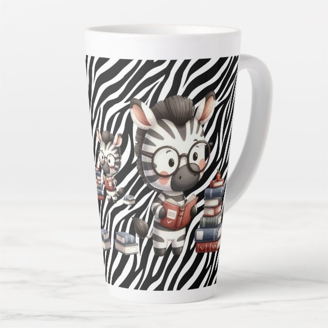 Tasse Latte Livres de lecture Zèbre. (Angle droit)