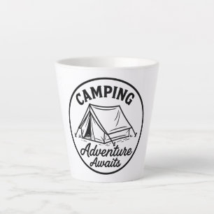 Tasse Latte Logo de la tente de camping en cercle noir