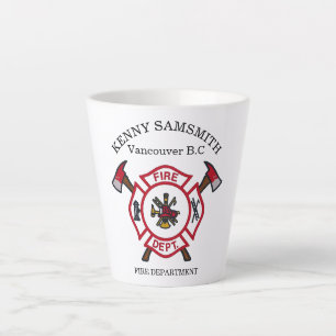 Tasse Latte Logo du service d'incendie Badge blanc et rouge