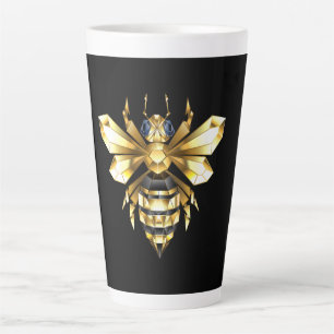 Tasse Latte Logo Faux Gold Foil Bee Polygonal sur Noir
