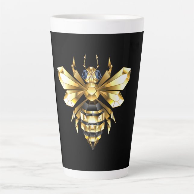 Tasse Latte Logo Faux Gold Foil Bee Polygonal sur Noir (Devant)