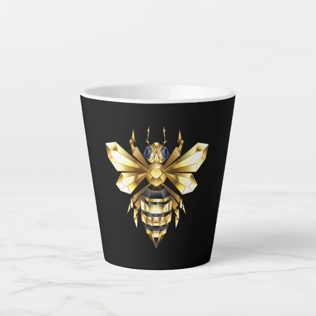 Tasse Latte Logo Faux Gold Foil Bee Polygonal sur Noir (Devant)