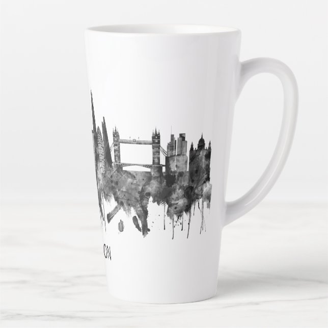 Tasse Latte Londres Angleterre Skyline BW (Droite)