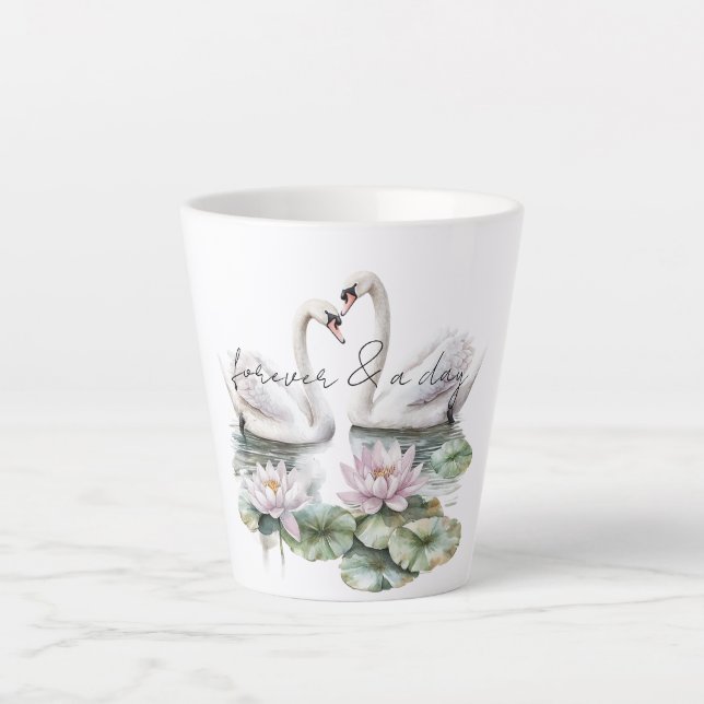 Tasse Latte Lotus rose romantique Cygnes floraux (Devant)
