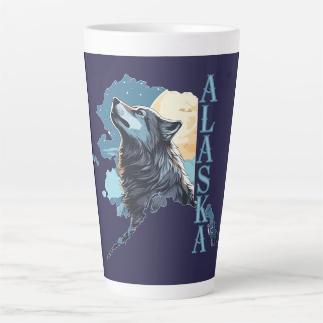 Tasse Latte Loup de l'Alaska et lune (Devant)