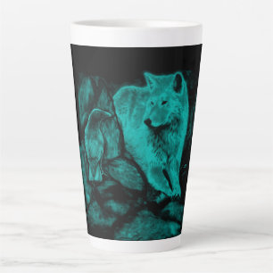 Tasse Latte Loup et corbeau dans la nuit