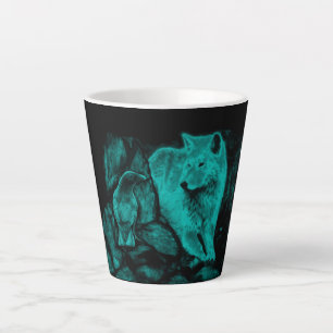Tasse Latte Loup et corbeau dans la nuit