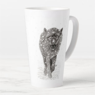 Tasse Latte Loup noir en colère dans la neige, hiver sauvage