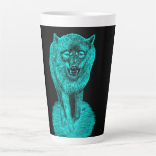 Tasse Latte Loup noir en colère dans la nuit