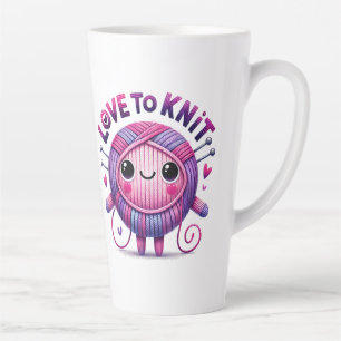 Tasse Latte Love to Knit Citation mignonne Pink Purple Ball of