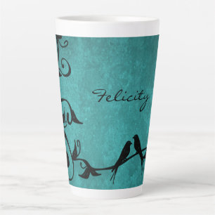 Tasse Latte Lovebirds turquoises Bouge en latte personnalisée