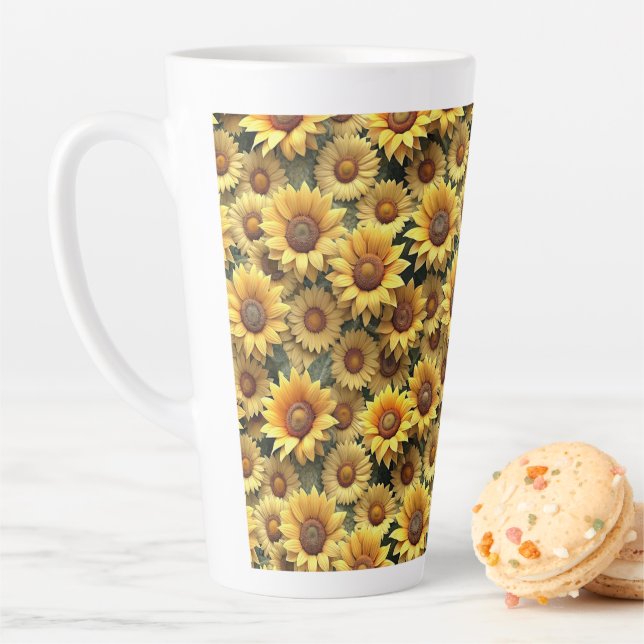 Tasse Latte Lovely 3D Sunflowers (En situation)