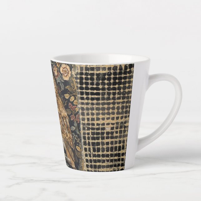 Tasse Latte Lovely Owl in the Flowers Garden ,Gold Checkered , (Droite)