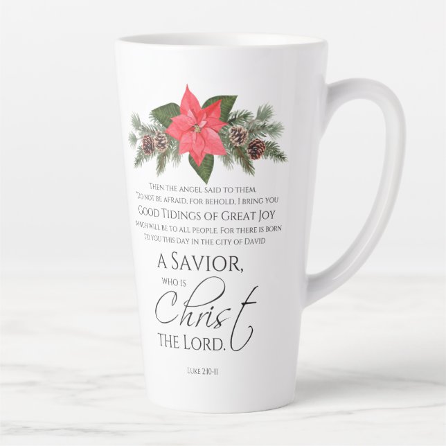 Tasse Latte Luc 2:10-11 Bon Tidings Poinsettia Noël (Droite)