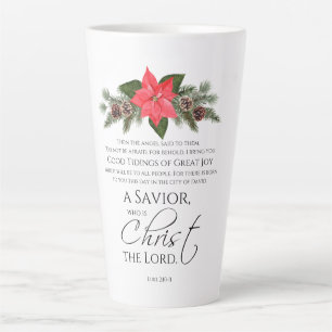Tasse Latte Luc 2:10-11 Écriture de Noël Poinsettia