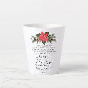 Tasse Latte Luc 2:10-11 Écriture de Noël Poinsettia