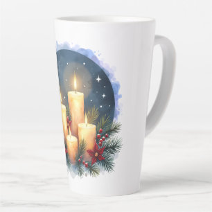 Tasse Latte Lueur de bougie de Noël avec poinsettias