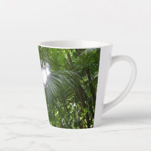 Tasse Latte Lumière du soleil à travers la canopée de la forêt