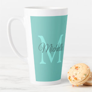Tasse Latte Lumière personnalisée Monogramme Turquoise Nom ini