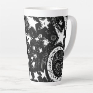 Tasse Latte Lune Abstraite Et Étoiles