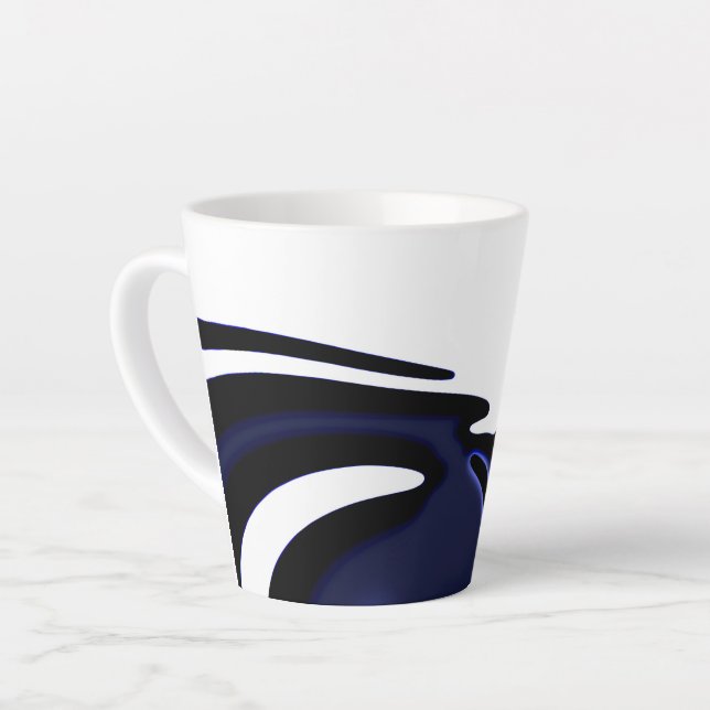 Tasse Latte Lune bleue : Bleu Abstrait, Blanc & Noir (Angle gauche)
