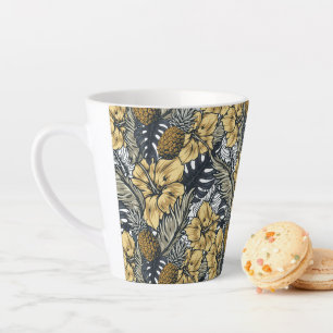 Tasse Latte Luxe Elegant Or N' Black Tropical Flowers