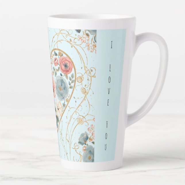 Tasse Latte Luxe, Saint-Valentin, Fleurs de mon cœur (Droite)