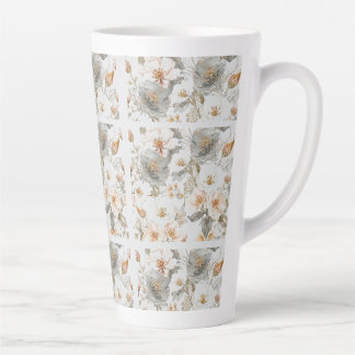 Tasse Latte Luxury, Elegant, Gold Grey Flowers Pattern 