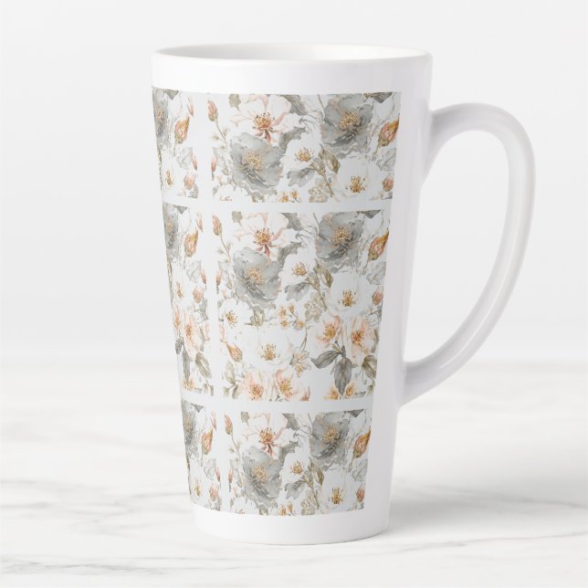Tasse Latte Luxury, Elegant, Gold Grey Flowers Pattern  (Droite)