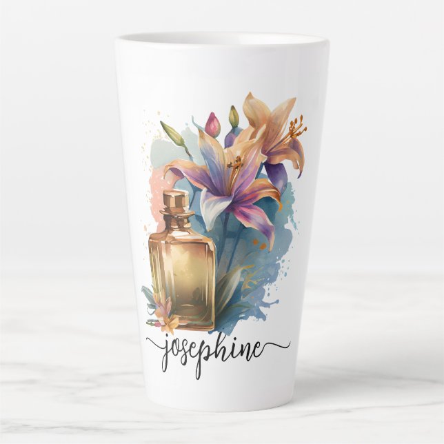 Tasse Latte Lys d'aquarelle florale personnalisés (Devant)