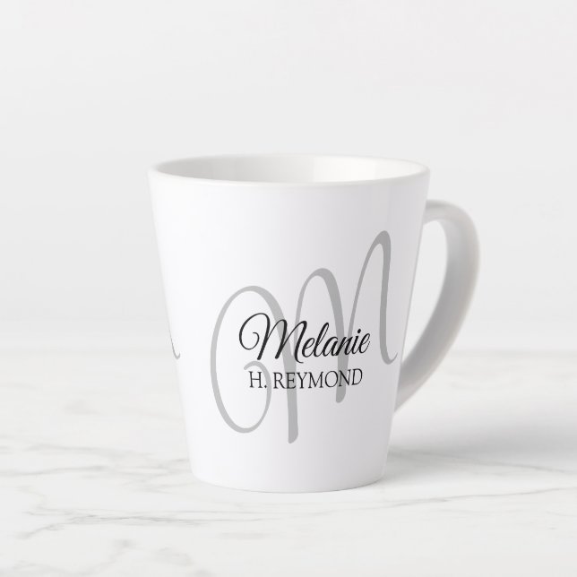 Tasse Latte M monogramme nom et initiale blanc joli (Angle droit)
