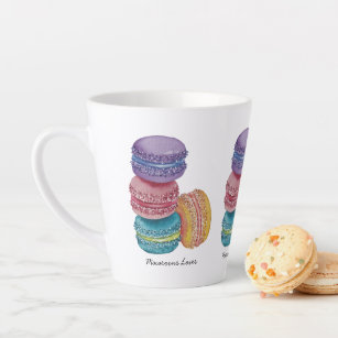 Tasse Latte Macarons arc-en-ciel mignons en aquarelle