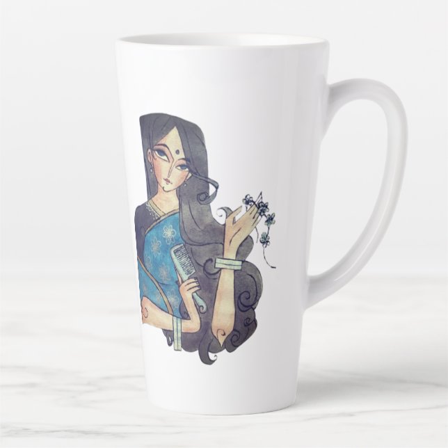 Tasse Latte Madhubani poisson bleu et la traditionnelle dame l (Droite)
