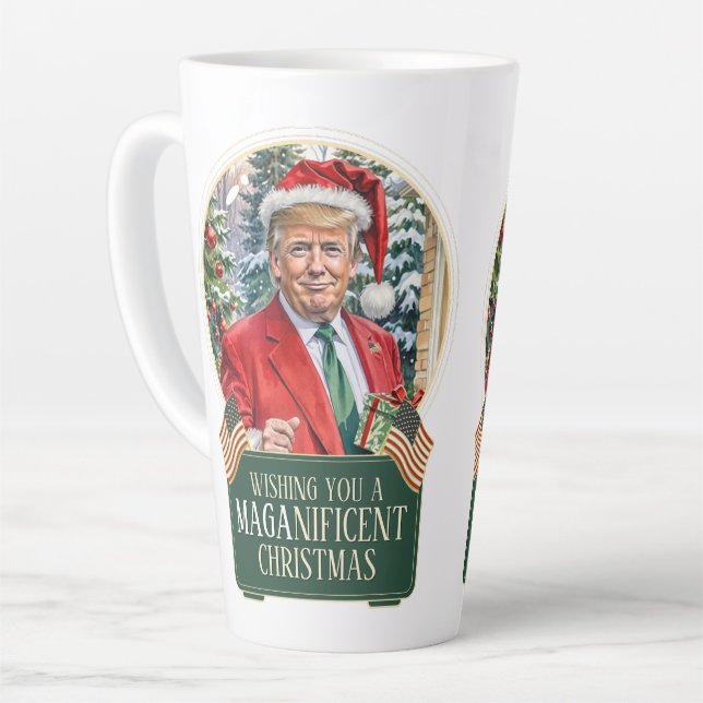 Tasse Latte MAGA Christmas Trump Père Noël Snow Globe Large (Angle gauche)