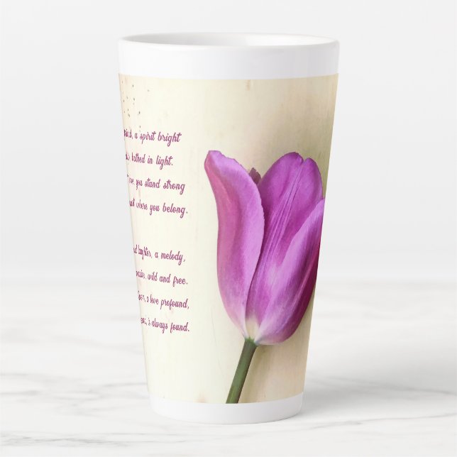 Tasse Latte Magenta Tulip poétique (Devant)
