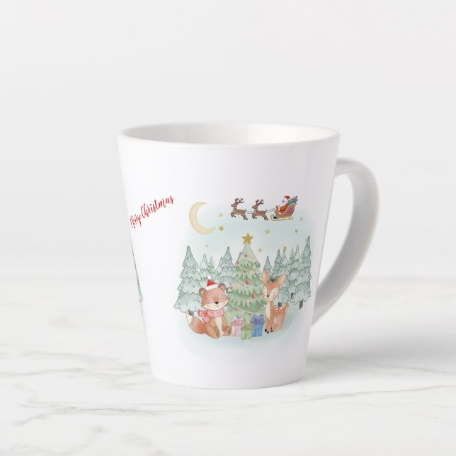 Tasse Latte Magical Christmas Night in the Winter Forest (Angle droit)