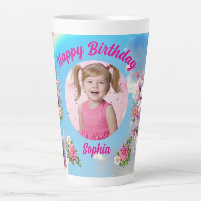 Tasse Latte Magical Floral Unicorn Photo Girly Birthday  Gift (Devant)