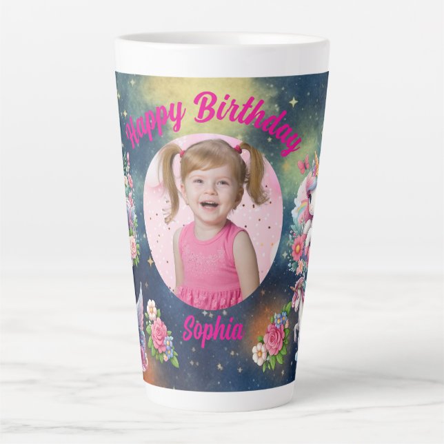 Tasse Latte Magical Floral Unicorn Photo Girly Birthday  Gift (Devant)