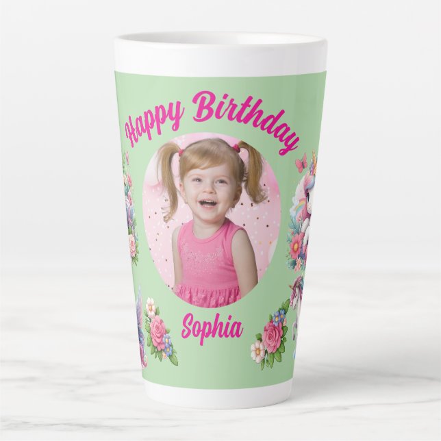 Tasse Latte Magical Floral Unicorn Photo Girly Birthday  Gift (Devant)