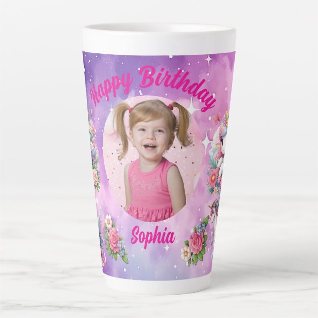 Tasse Latte Magical Floral Unicorn Photo Girly Birthday  Gift (Devant)