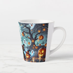 Tasse Latte Magie de minuit : chats noirs et citrouilles Hallo
