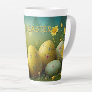 Tasse Latte Magie de printemps avec des œufs de Pâques dans un